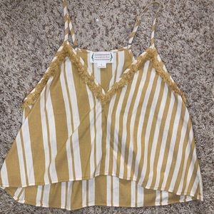 Boutique yellow stripped and fringe flare crop top